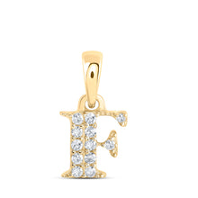  10k Yellow Gold Womens Round Diamond F Initial Letter Pendant 1/20 Cttw
