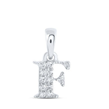  10k White Gold Womens Round Diamond F Initial Letter Pendant 1/20 Cttw