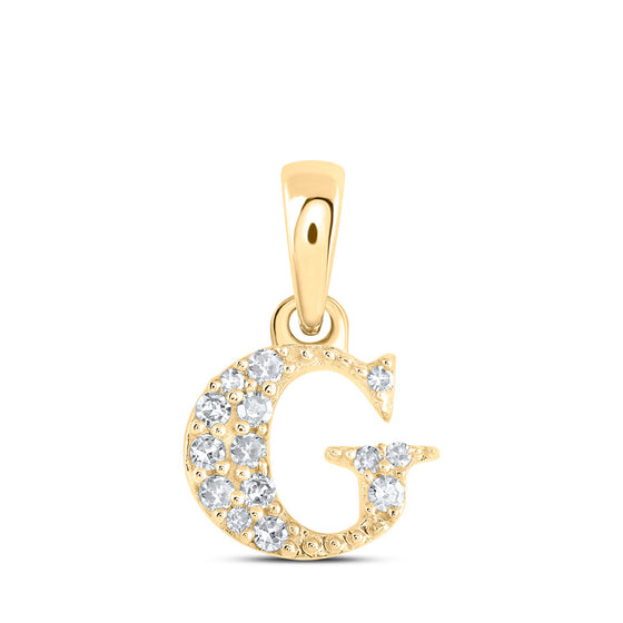 10k Yellow Gold Womens Round Diamond G Initial Letter Pendant 1/20 Cttw