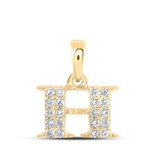  10k Yellow Gold Womens Round Diamond H Initial Letter Pendant 1/10 Cttw