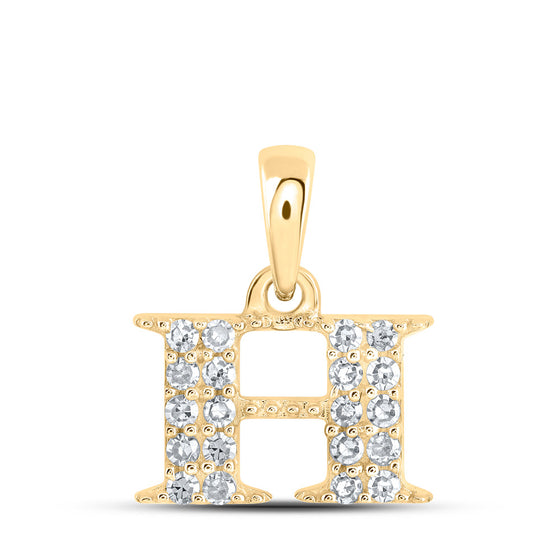 10k Yellow Gold Womens Round Diamond H Initial Letter Pendant 1/10 Cttw