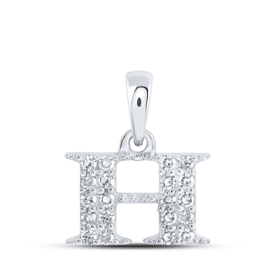 10k White Gold Womens Round Diamond H Initial Letter Pendant 1/10 Cttw