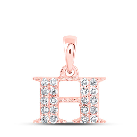 10k Rose Gold Womens Round Diamond H Initial Letter Pendant 1/10 Cttw