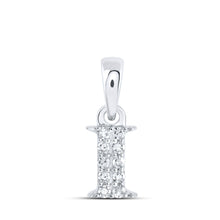  10k White Gold Womens Round Diamond I Initial Letter Pendant 1/20 Cttw
