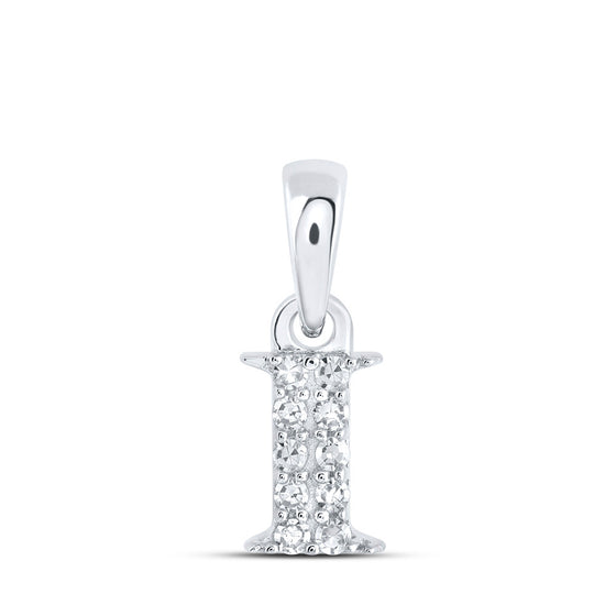 10k White Gold Womens Round Diamond I Initial Letter Pendant 1/20 Cttw