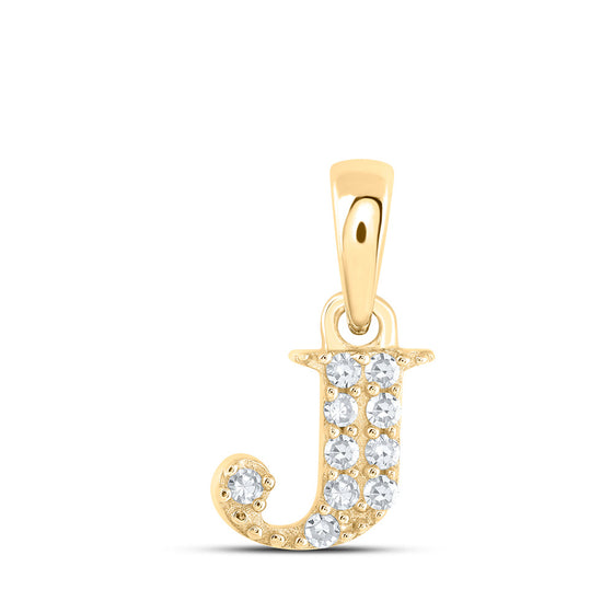10k Yellow Gold Womens Round Diamond J Initial Letter Pendant 1/20 Cttw