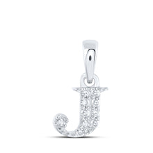  10k White Gold Womens Round Diamond J Initial Letter Pendant 1/20 Cttw