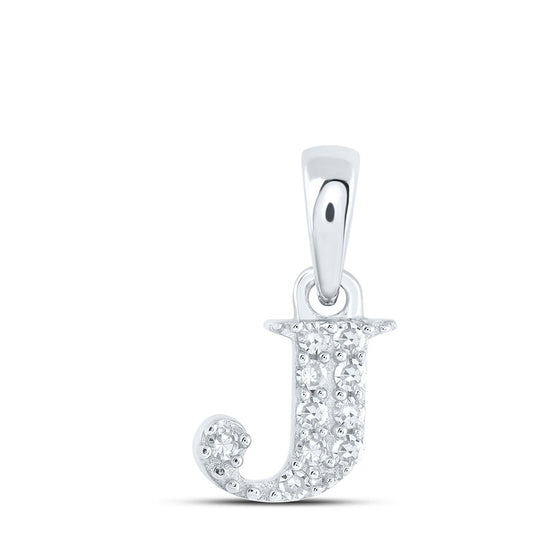 10k White Gold Womens Round Diamond J Initial Letter Pendant 1/20 Cttw
