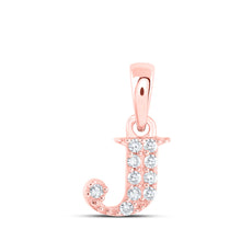  10k Rose Gold Womens Round Diamond J Initial Letter Pendant 1/20 Cttw