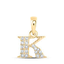  10k Yellow Gold Womens Round Diamond K Initial Letter Pendant 1/12 Cttw