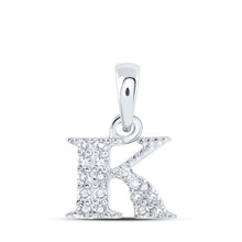  10k White Gold Womens Round Diamond K Initial Letter Pendant 1/12 Cttw