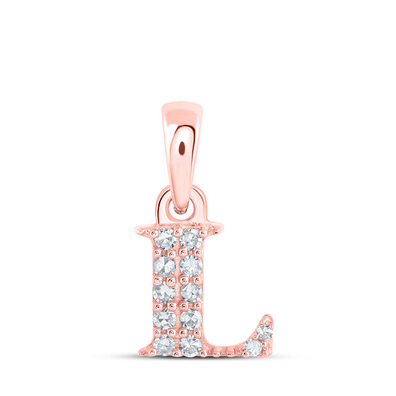 10k Rose Gold Womens Round Diamond L Initial Letter Pendant 1/20 Cttw