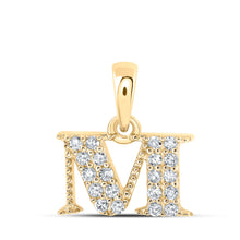  10k Yellow Gold Womens Round Diamond M Initial Letter Pendant 1/10 Cttw