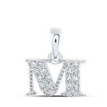  10k White Gold Womens Round Diamond M Initial Letter Pendant 1/10 Cttw