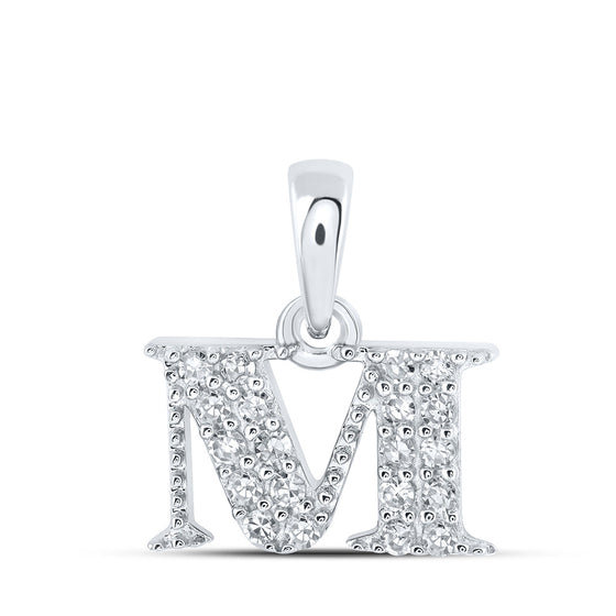 10k White Gold Womens Round Diamond M Initial Letter Pendant 1/10 Cttw
