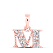  10k Rose Gold Womens Round Diamond M Initial Letter Pendant 1/10 Cttw