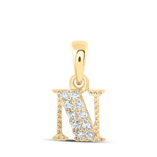  10k Yellow Gold Womens Round Diamond N Initial Letter Pendant 1/20 Cttw
