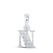  10k White Gold Womens Round Diamond N Initial Letter Pendant 1/20 Cttw