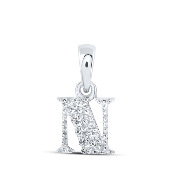 10k White Gold Womens Round Diamond N Initial Letter Pendant 1/20 Cttw