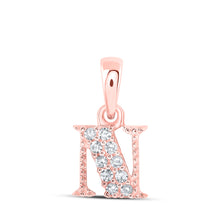  10k Rose Gold Womens Round Diamond N Initial Letter Pendant 1/20 Cttw