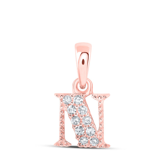 10k Rose Gold Womens Round Diamond N Initial Letter Pendant 1/20 Cttw