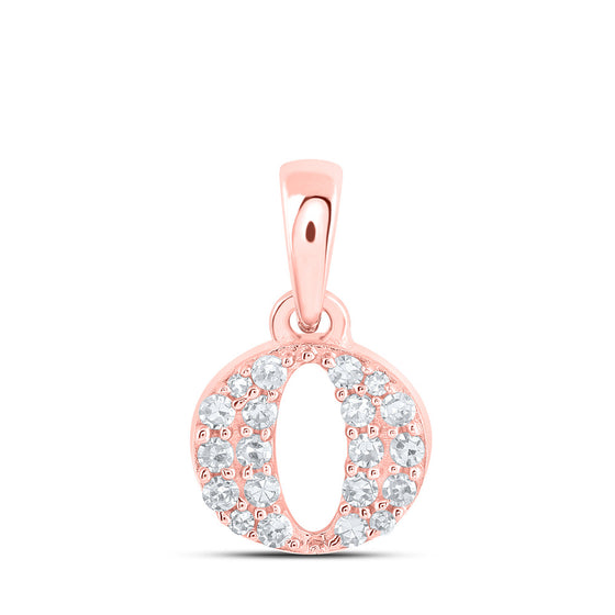 10k Rose Gold Womens Round Diamond O Initial Letter Pendant 1/10 Cttw