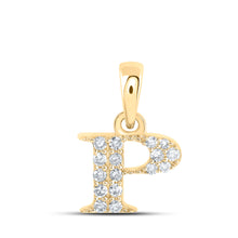  10k Yellow Gold Womens Round Diamond P Initial Letter Pendant 1/10 Cttw