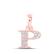  10k Rose Gold Womens Round Diamond P Initial Letter Pendant 1/10 Cttw