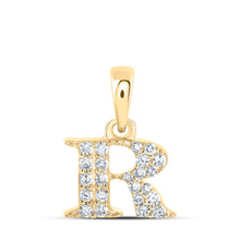  10k Yellow Gold Womens Round Diamond R Initial Letter Pendant 1/10 Cttw
