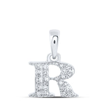  10k White Gold Womens Round Diamond R Initial Letter Pendant 1/10 Cttw