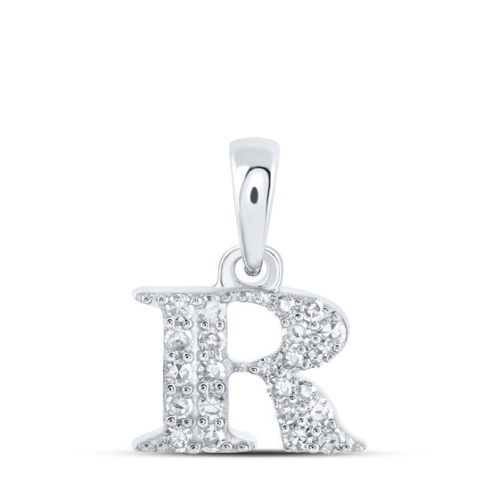 10k White Gold Womens Round Diamond R Initial Letter Pendant 1/10 Cttw