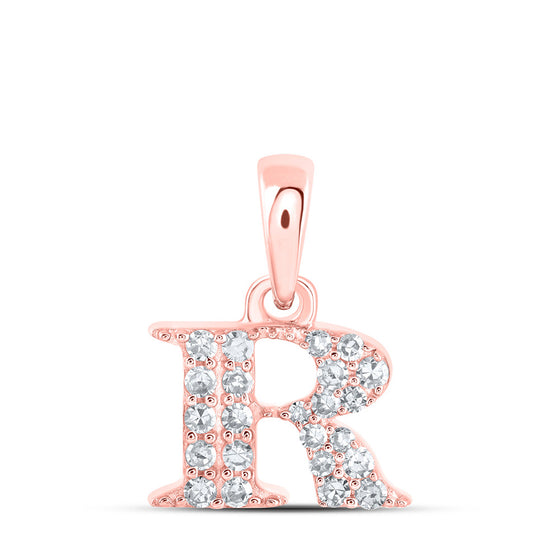 10k Rose Gold Womens Round Diamond R Initial Letter Pendant 1/10 Cttw