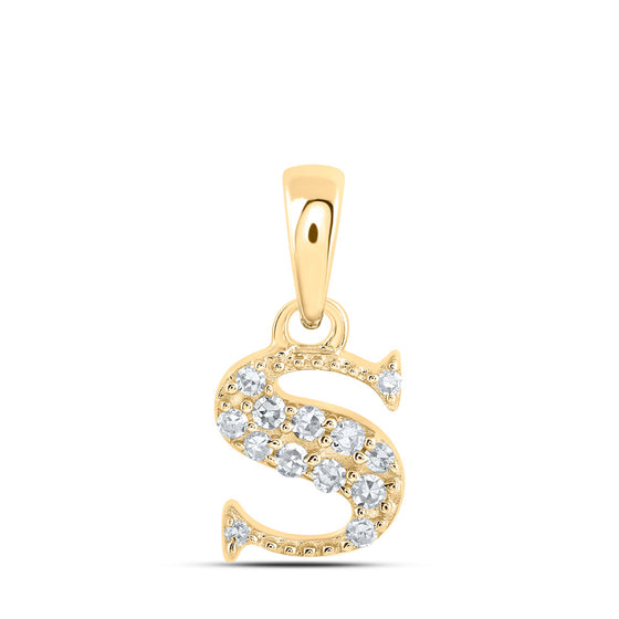 10k Yellow Gold Womens Round Diamond S Initial Letter Pendant 1/20 Cttw
