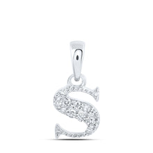  10k White Gold Womens Round Diamond S Initial Letter Pendant 1/20 Cttw