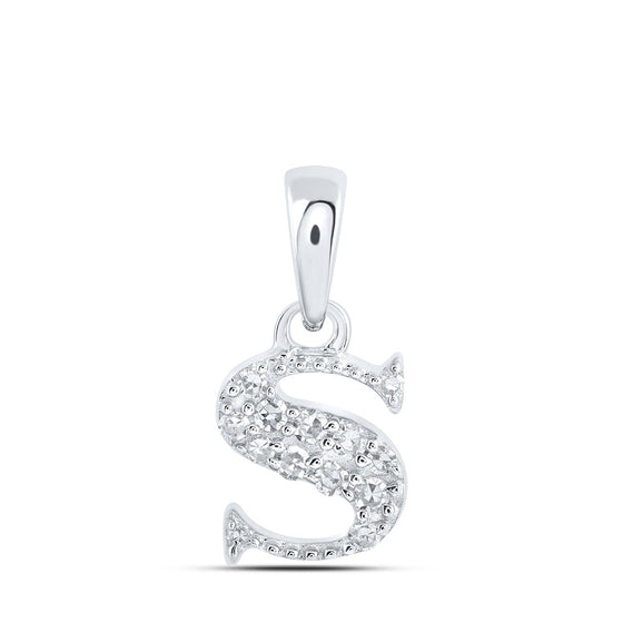 10k White Gold Womens Round Diamond S Initial Letter Pendant 1/20 Cttw