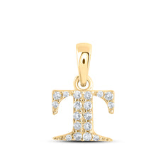  10k Yellow Gold Womens Round Diamond T Initial Letter Pendant 1/12 Cttw