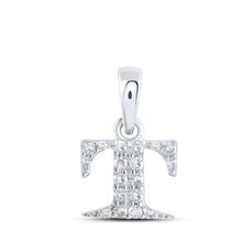  10k White Gold Womens Round Diamond T Initial Letter Pendant 1/12 Cttw