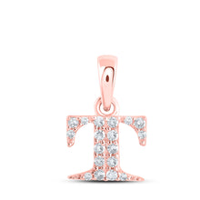  10k Rose Gold Womens Round Diamond T Initial Letter Pendant 1/12 Cttw