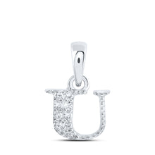  10k White Gold Womens Round Diamond U Initial Letter Pendant 1/20 Cttw