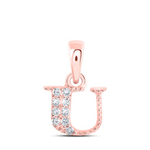  10k Rose Gold Womens Round Diamond U Initial Letter Pendant 1/20 Cttw