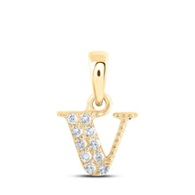  10k Yellow Gold Womens Round Diamond V Initial Letter Pendant 1/20 Cttw