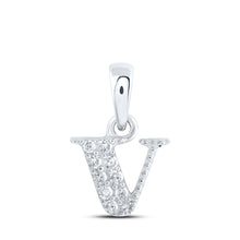  10k White Gold Womens Round Diamond V Initial Letter Pendant 1/20 Cttw