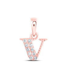  10k Rose Gold Womens Round Diamond V Initial Letter Pendant 1/20 Cttw