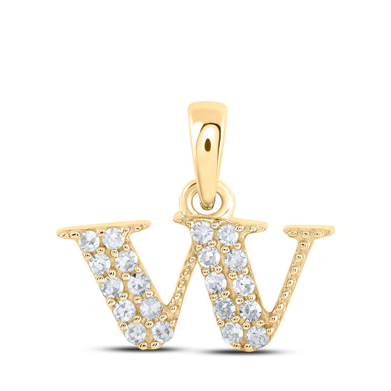 10k Yellow Gold Womens Round Diamond W Initial Letter Pendant 1/10 Cttw