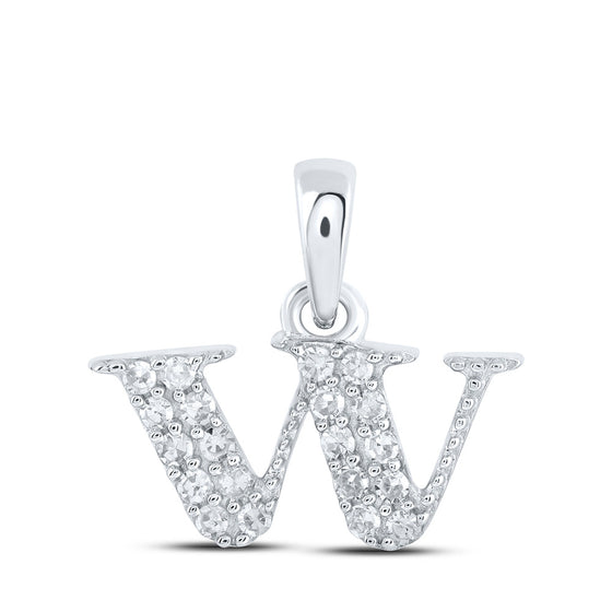 10k White Gold Womens Round Diamond W Initial Letter Pendant 1/10 Cttw