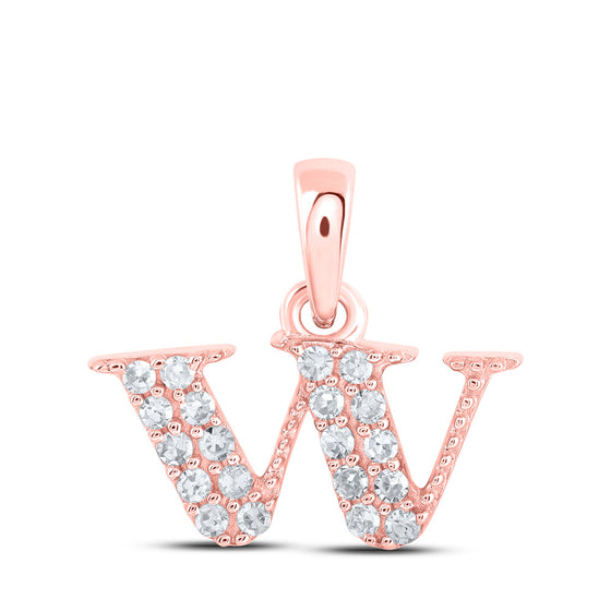 10k Rose Gold Womens Round Diamond W Initial Letter Pendant 1/10 Cttw