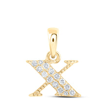 10k Yellow Gold Womens Round Diamond X Initial Letter Pendant 1/12 Cttw