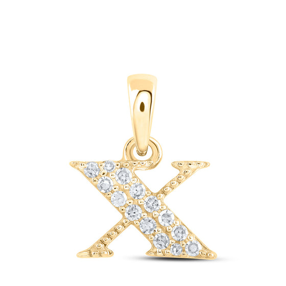 10k Yellow Gold Womens Round Diamond X Initial Letter Pendant 1/12 Cttw