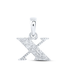  10k White Gold Womens Round Diamond X Initial Letter Pendant 1/12 Cttw