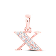  10k Rose Gold Womens Round Diamond X Initial Letter Pendant 1/12 Cttw